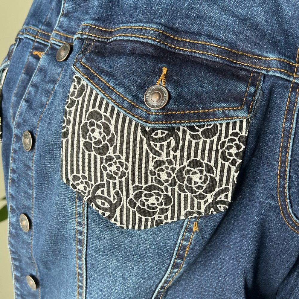 Denim Couture Jacket – Pearl Logo & Luxe Collar Detail - Picture 7 of 12